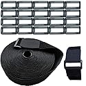Wide 2" ×40 Ft Long Hook and Loop Cable Straps with 20 Heavy Plastic Buckles, Adjustable Nylon Tie Down Straps,Free Cut Length and Width, Reusable