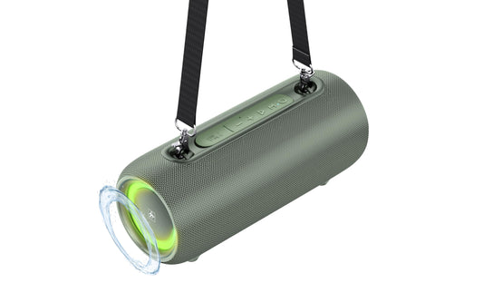 Fisher Portable Bluetooth Speaker IPX5 Waterproof Speaker, 26W PEAK Power Bluetooth Stereo, 7H Playtime, LED Lights, TWS, BT 5.3, Built-in Mic, Hands
