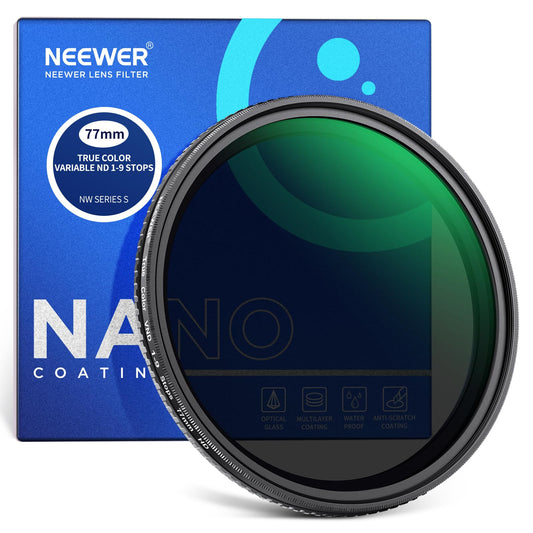 NEEWER 77mm True Color Variable ND2-ND400 Filter, Hard Stops Adjustable Neutral Density VND Filter with Multi Coated HD Optical Glass/Aluminum