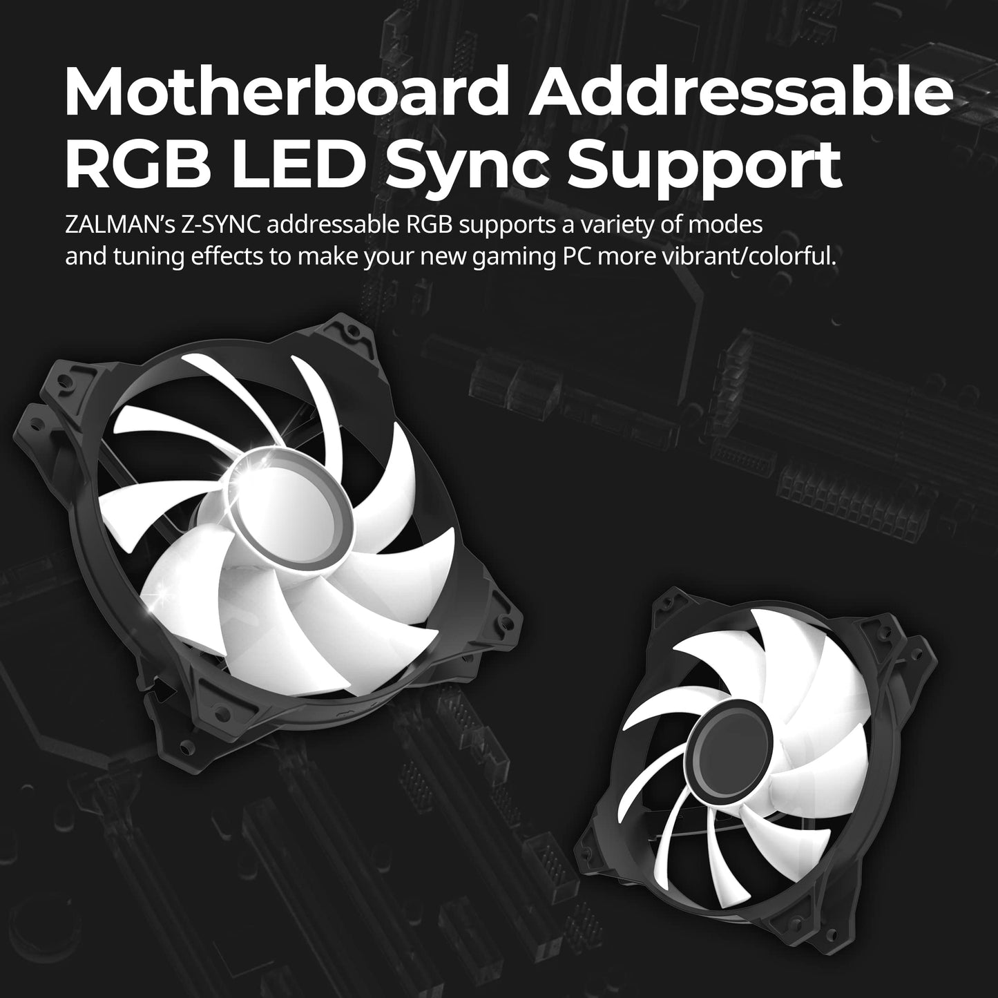 Zalman 120mm Infinity Mirror ARGB Case Fans, Silent 3-Pin Addressable RGB Fans for Desktop, 1200RPM 55.2CFM, 120mm x 120mm x 27mm, Metal, 12V DC, 2.3W