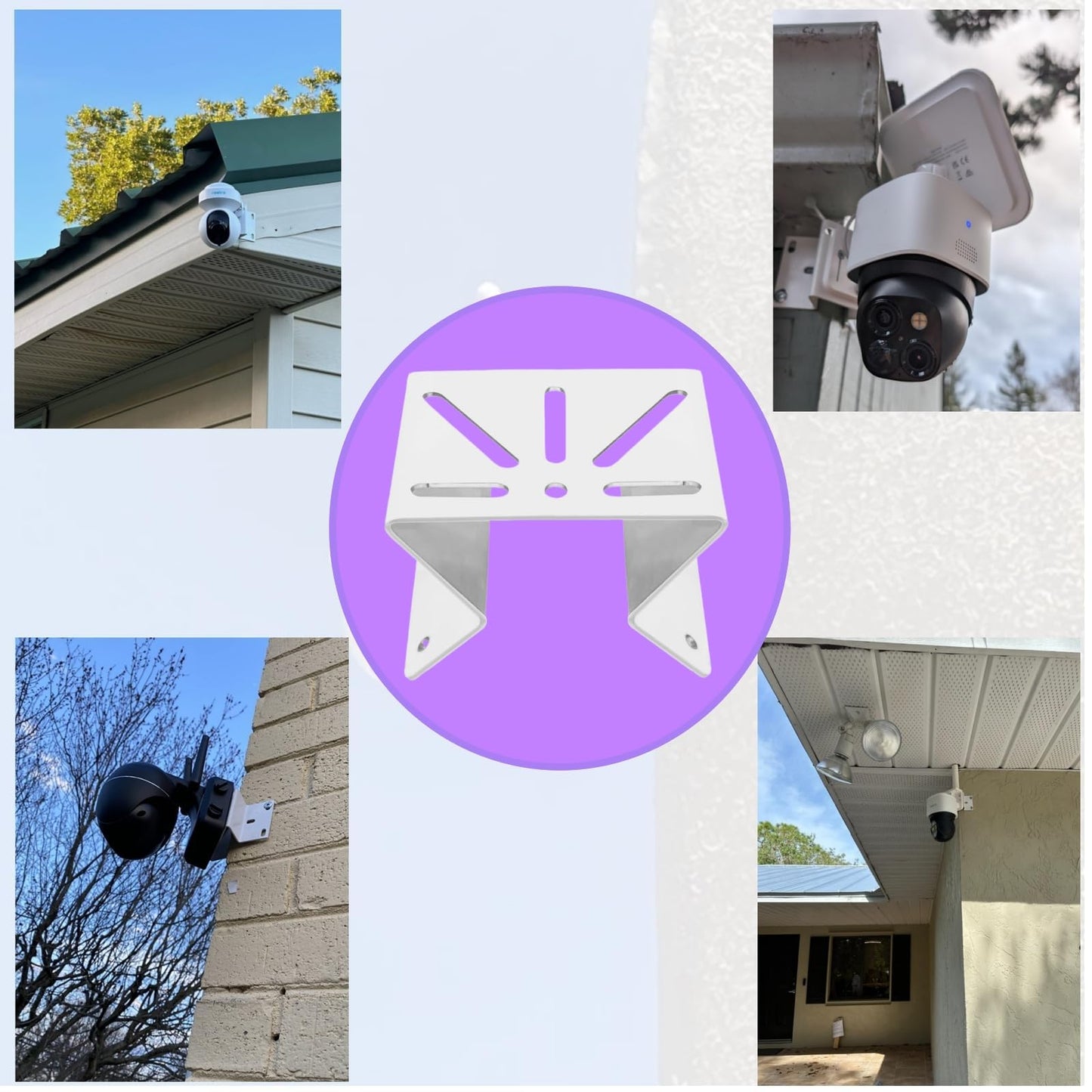 CTXSumTec Heavy-Duty Corner Security Camera Bracket - Weatherproof White Metal Mount for Outdoor Surveillance Systems | Compatible with Exterior
