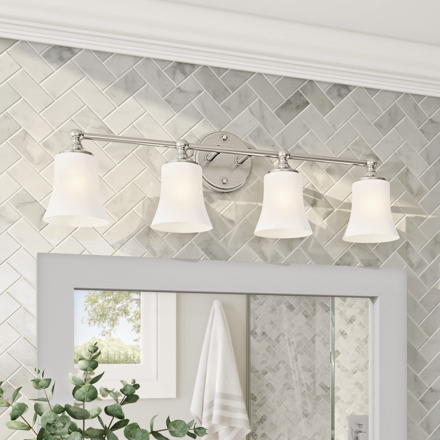 DESIGNERS FOUNTAIN Bronson 4 Light Bathroom Vanity Light Fixture, Brushed Nickel, D278M-4B-BN