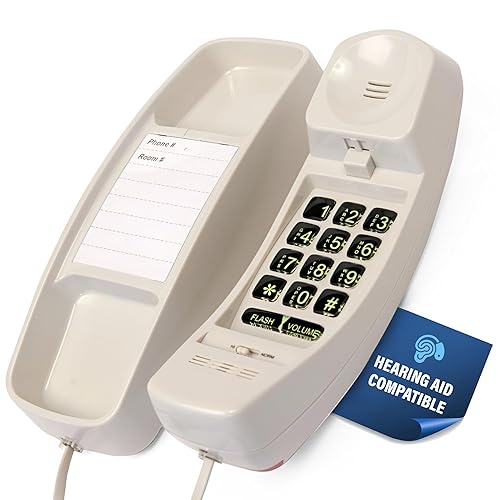 Med-Pat T1C Sleek Trimline Corded Telephone with Ring/In-Use Light Indicator - Wall-Mountable Analog Retro House Phone, Hearing Aid Compatible