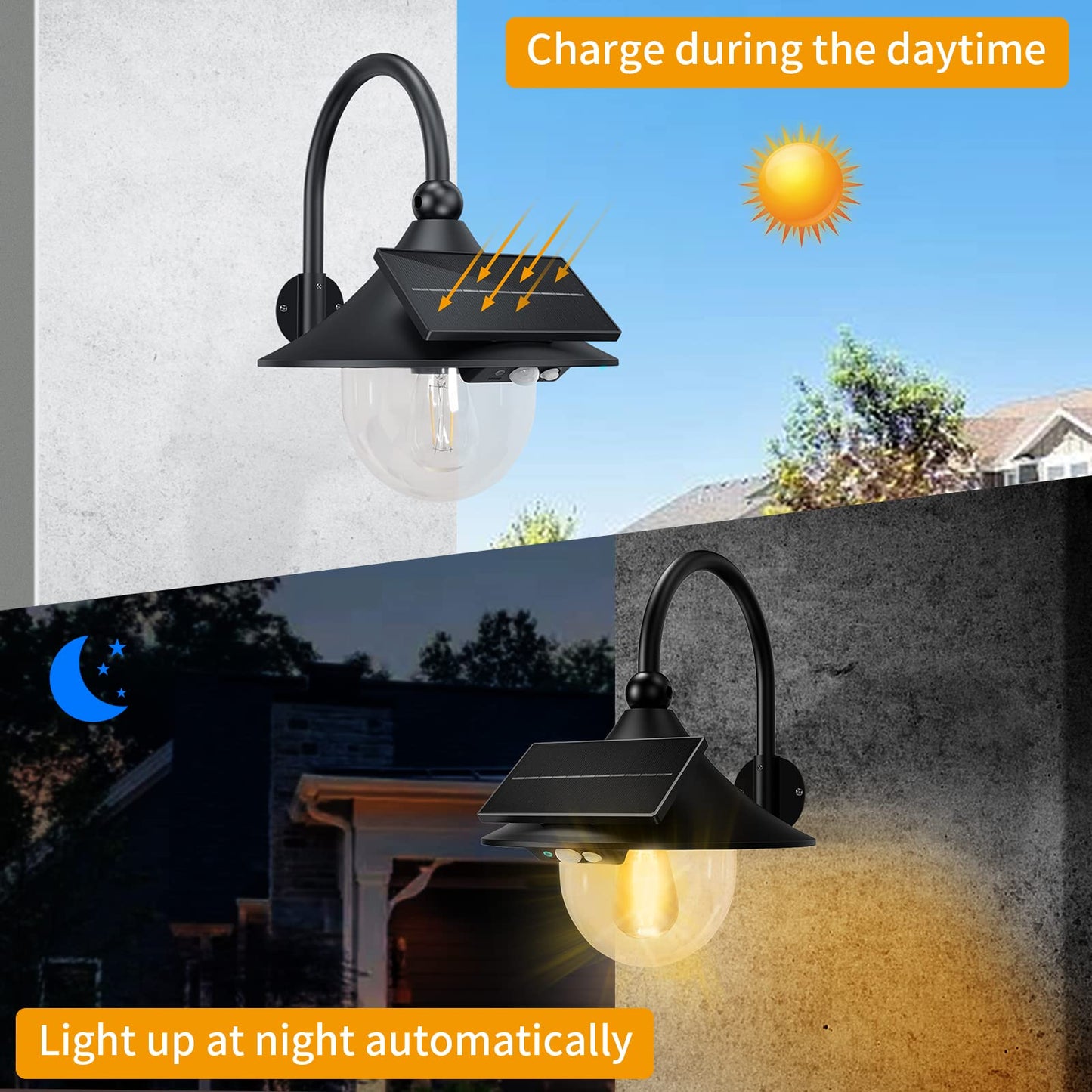 Auzev Solar Lantern Lights Outdoor Retro Solar Barn Light with 3 Lighting Modes & Motion Sensor, Wall Mount Waterproof Outside for Farmhouse, Patio
