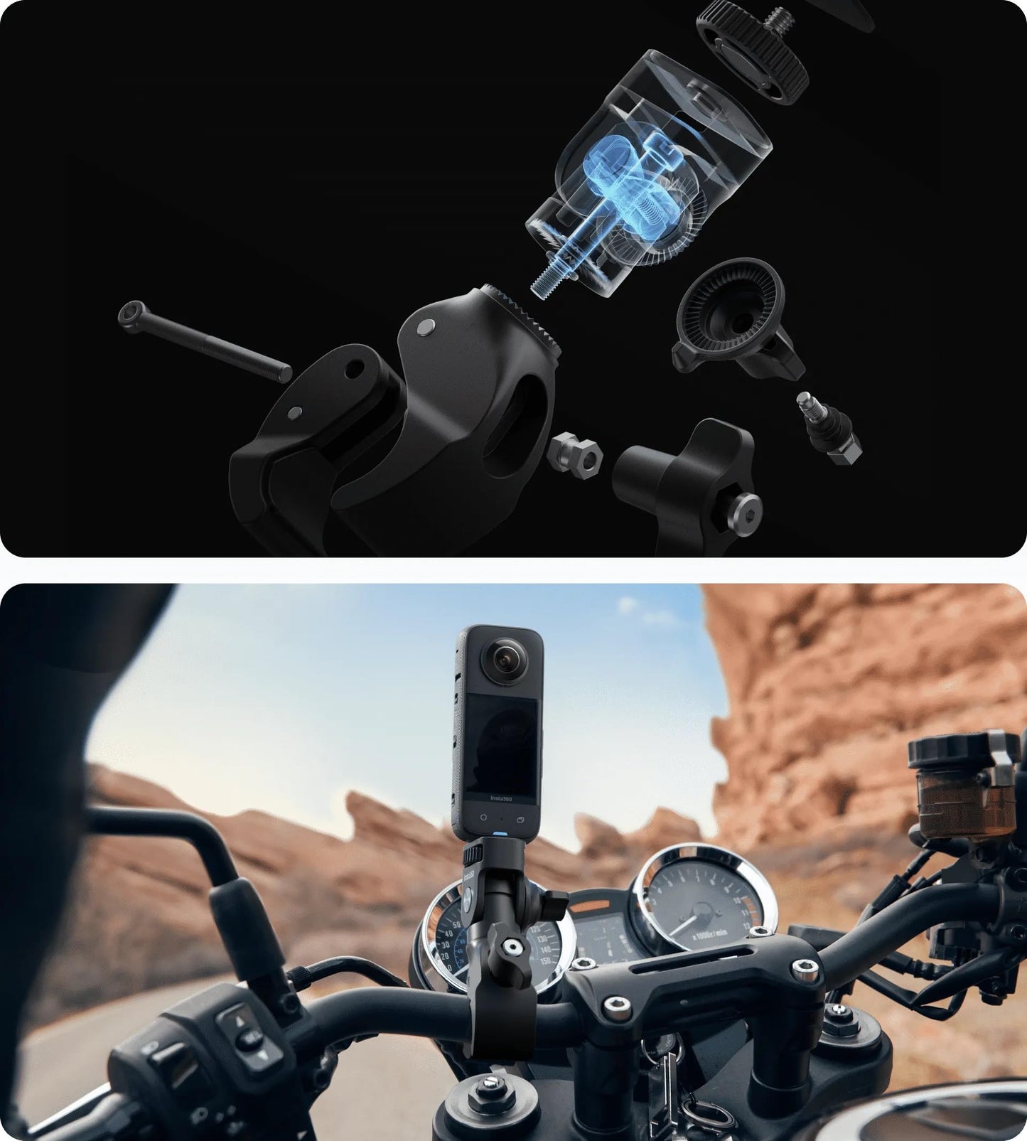 Insta360 Motorcycle Bundle New Version-Complete Mounting Kit X5/X4 Air/X4/X3/X2/Cameras | Compatible with ACE PRO2/GO 3S/Go Ultra, DJI OSMO Action