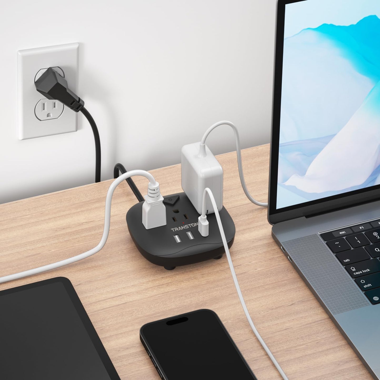 Power Strip 3 Outlets and 3 USB Ports with Switch Control, Desktop Charging Station with 5 ft Extension Cord, Compact for Nightstand, Office