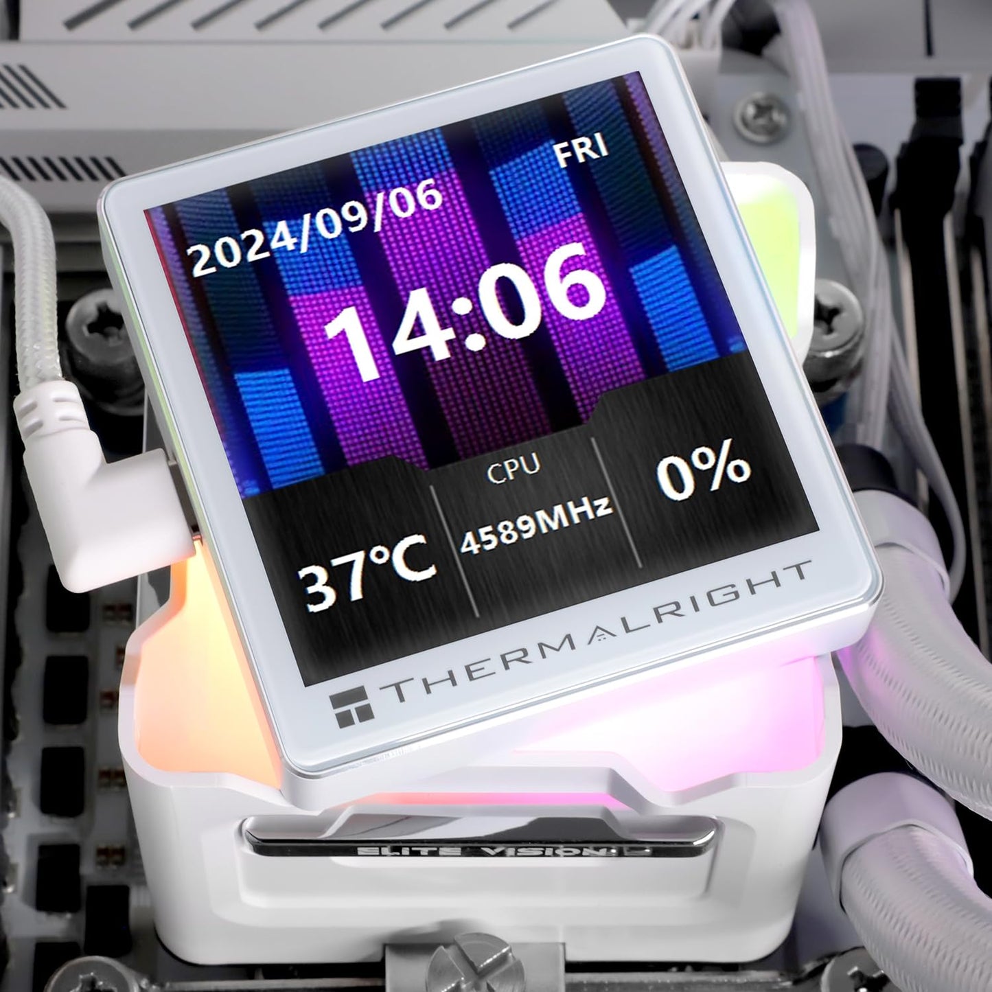 Thermalright Elite Vision 360 ARGB White CPU Water-Cooling Cooler, Standard 120MM Water-Cooling Fan Speed 2150RPM, 2.73-inch Display IPS LCD Screen