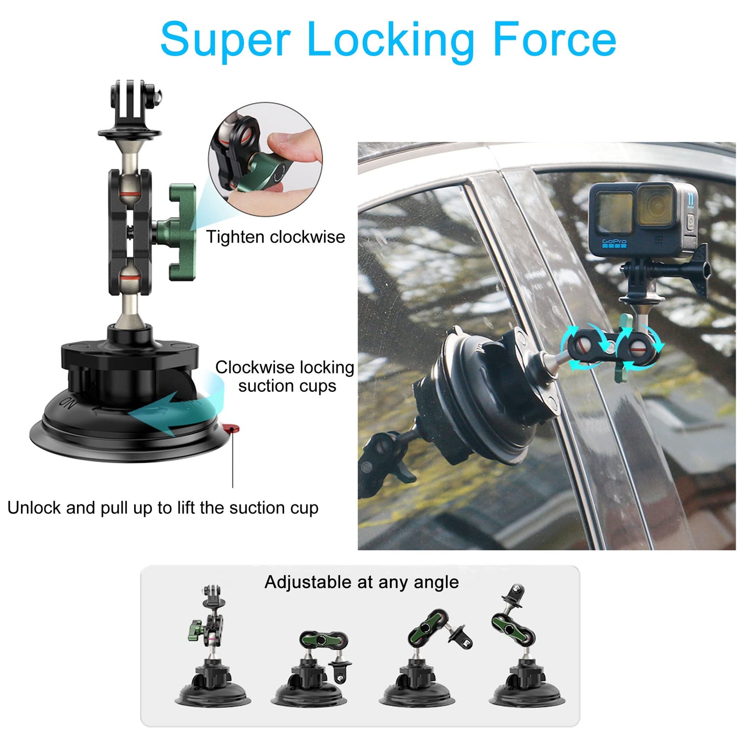 PellKing Camera Suction Cup Mount with Phone Holder and Action Camera Adapter Accessories for Insta360 X5,X4 X3, ONE X2, ONE RS, GoPro Hero 13 12 11