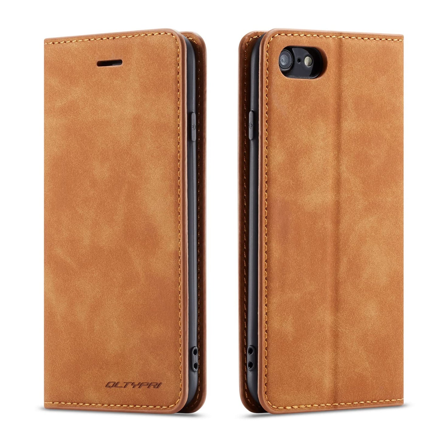 QLTYPRI Case for iPhone SE 2022 5G/SE 2020/8/7, Premium PU Leather Cover TPU Bumper with Card Holder Kickstand Magnetic Adsorption Flip Wallet Case
