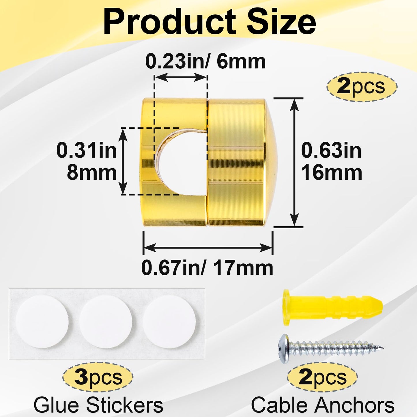 Pndeyo 2pcs Self-Adhesive Cable Anchors for Desk, Aluminum Phone Cord Holder Clips, Adjustable Round Cable Organizers for Desk Nightstand Walls- Gold
