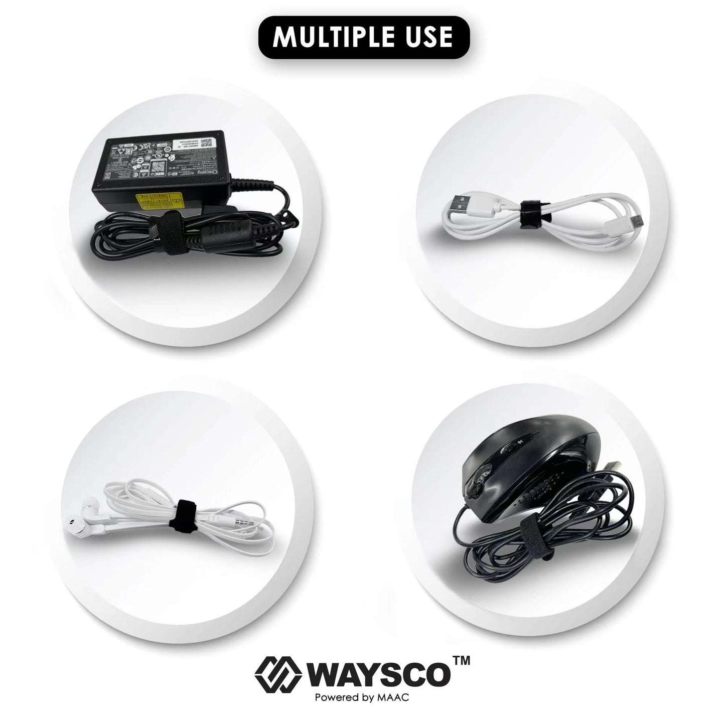 WAYSCO Reusable Cable Ties Black 8 inch (60 pcs), Cable Management Cable Organizer Cable Straps,Wire Cord Organizer Management Straps Ties.