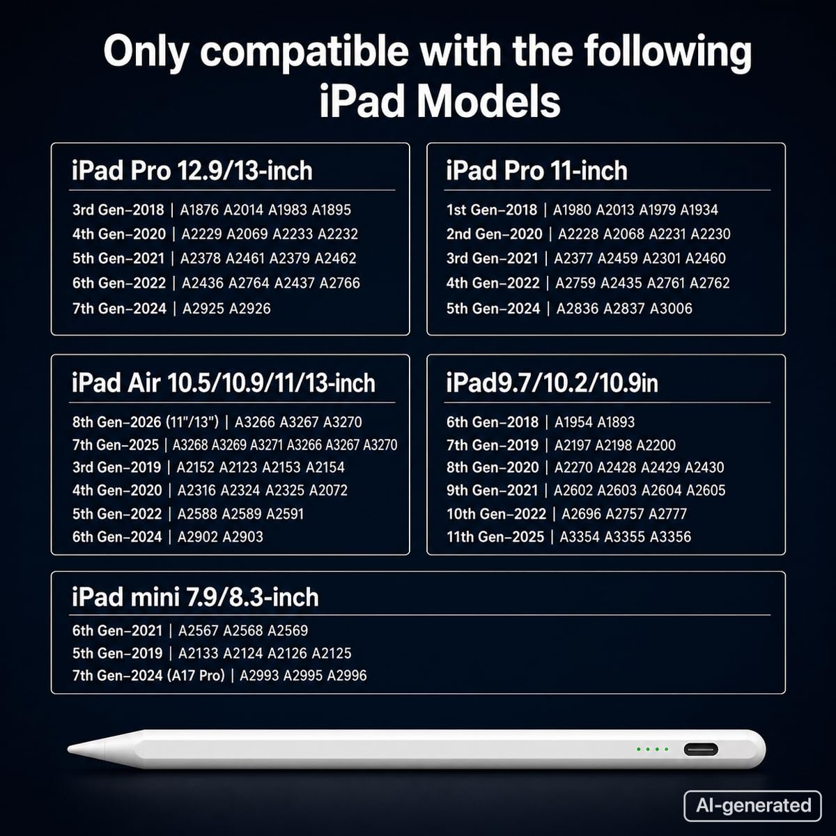 Stylus Pen for iPad (2018-2026) - 10 Min Fast Charge, Auto Sleep, Tilt Sensitivity, Palm Rejection, Active Pencil for iPad 11/10/9/8/7/6th Gen, Pro