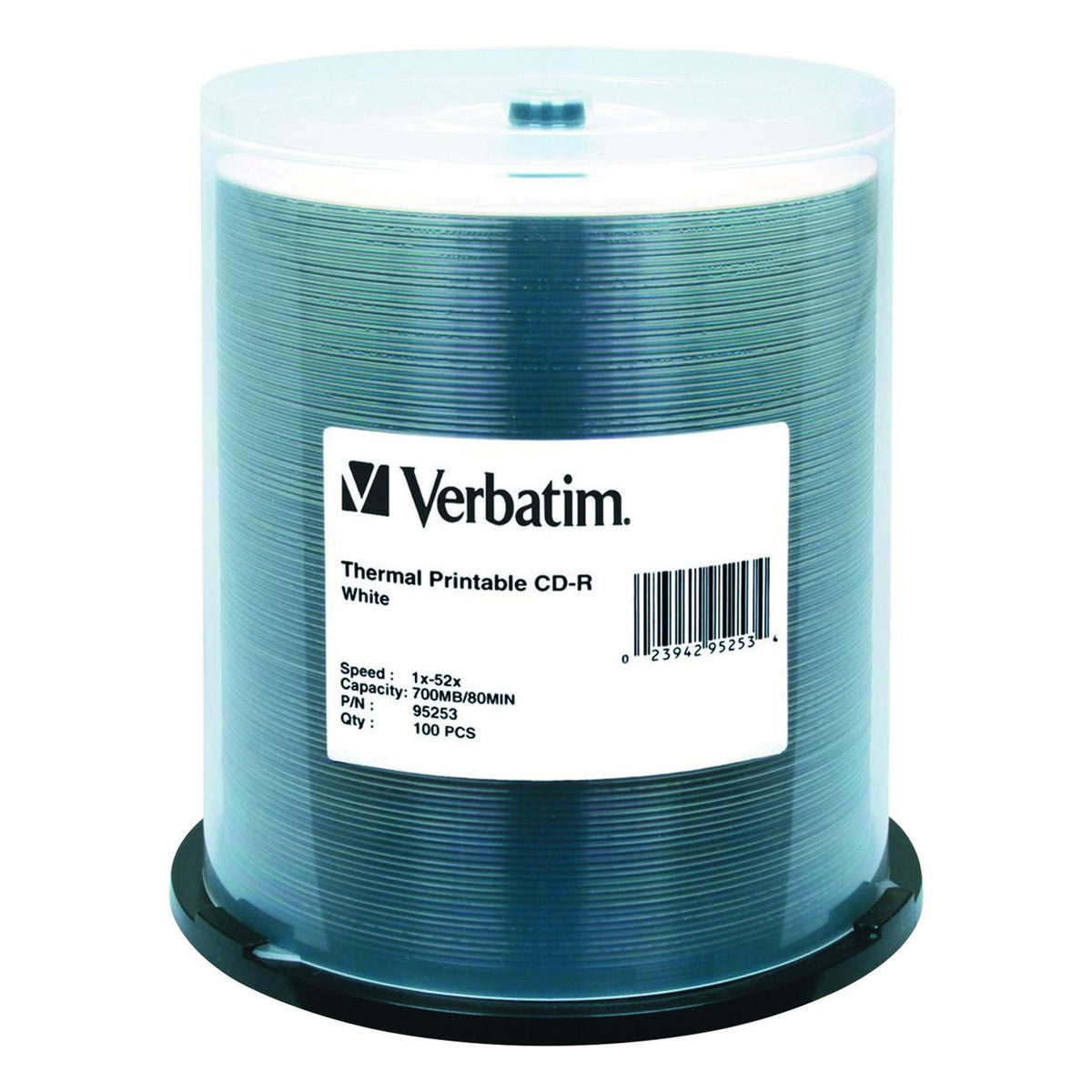 Verbatim 700MB 52x 80 Minute White Thermal Printable Recordable Disc CD-R, 100-Disc Spindle 95253