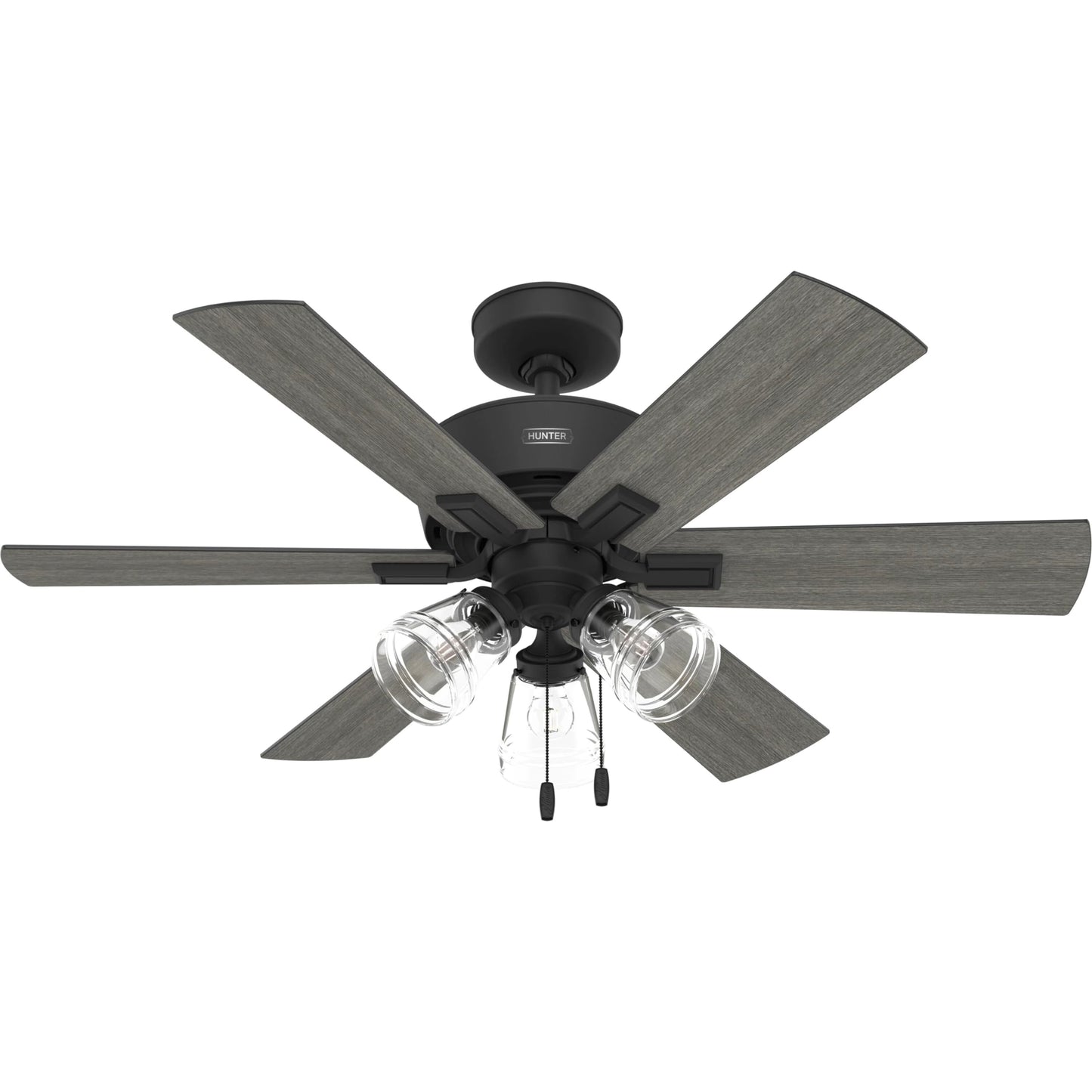Hunter Fan 44 Inch Matte Black Ceiling Fan with Light, Reversible and WhisperWind motor, Modern Ceiling Fan with 6 Blades for Bedroom, Living Room