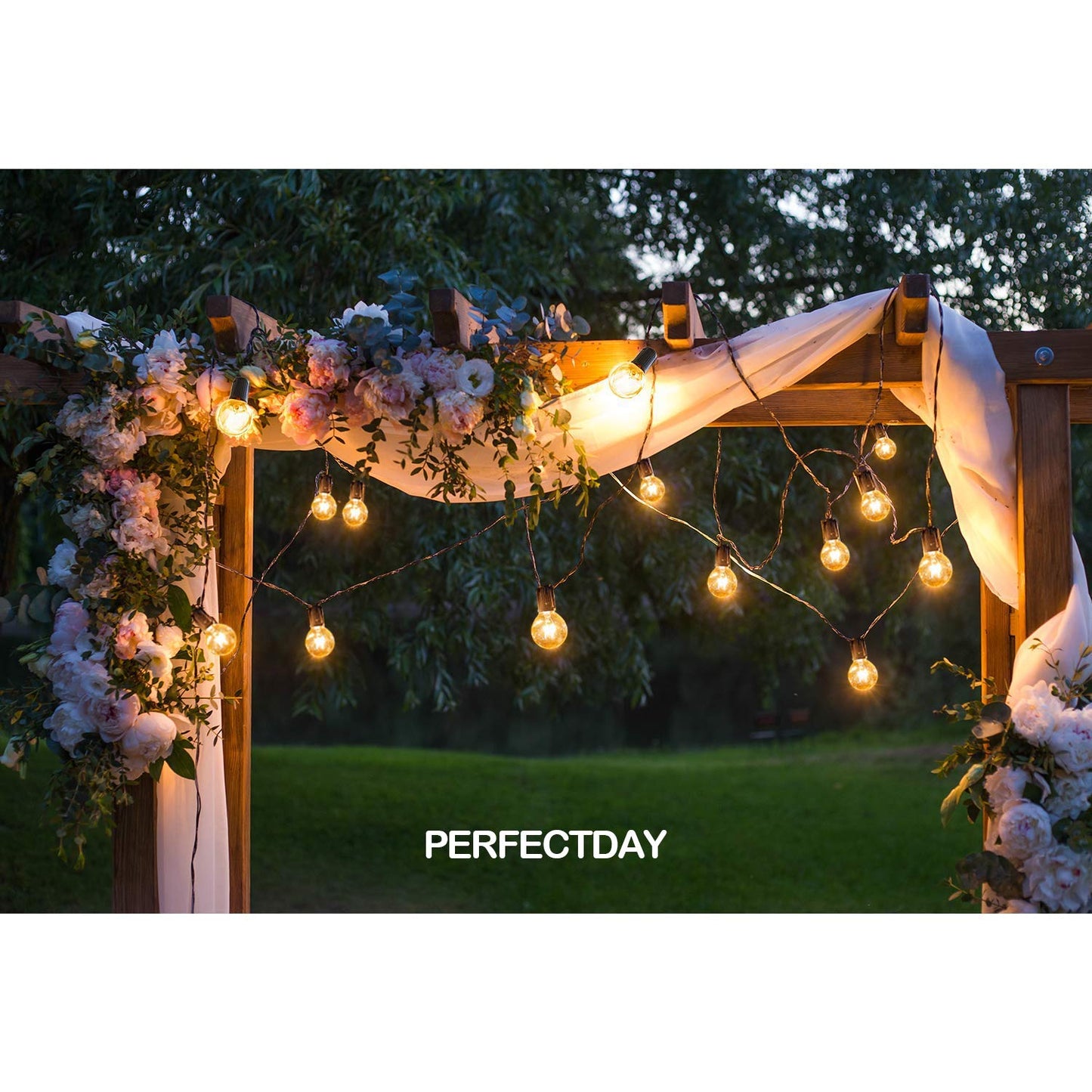 PERFECTDAY Solar String Lights, Shatterproof LED Solar String Light Outdoor G40 Umbrella Lights with 25 Bulbs - 27 Ft Patio Waterproof Lights
