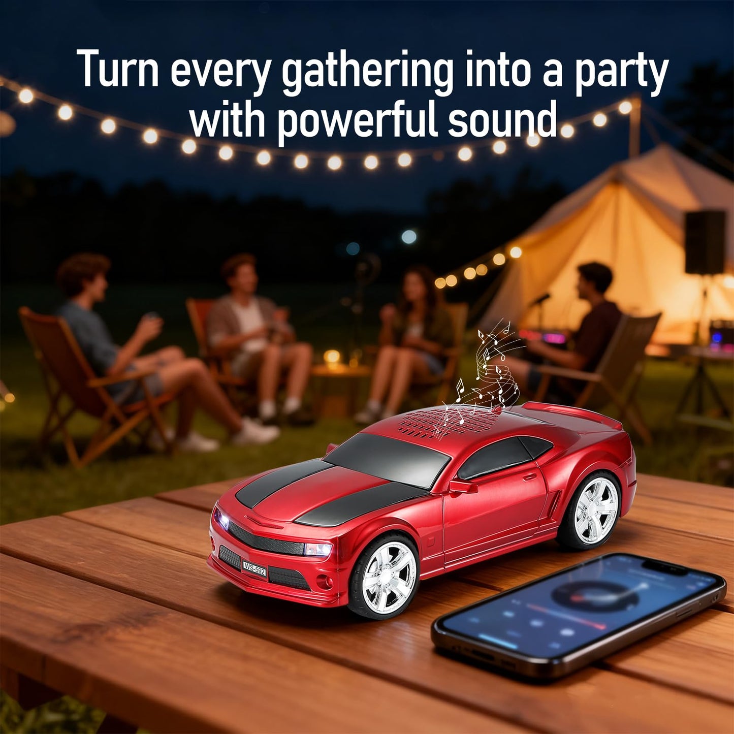 WSTER WS-592 Supercar Design Bluetooth Replica Speaker - Portable Car Model Wireless Speaker with TWS Stereo, FM Radio, LED Party Lights, USB/TF