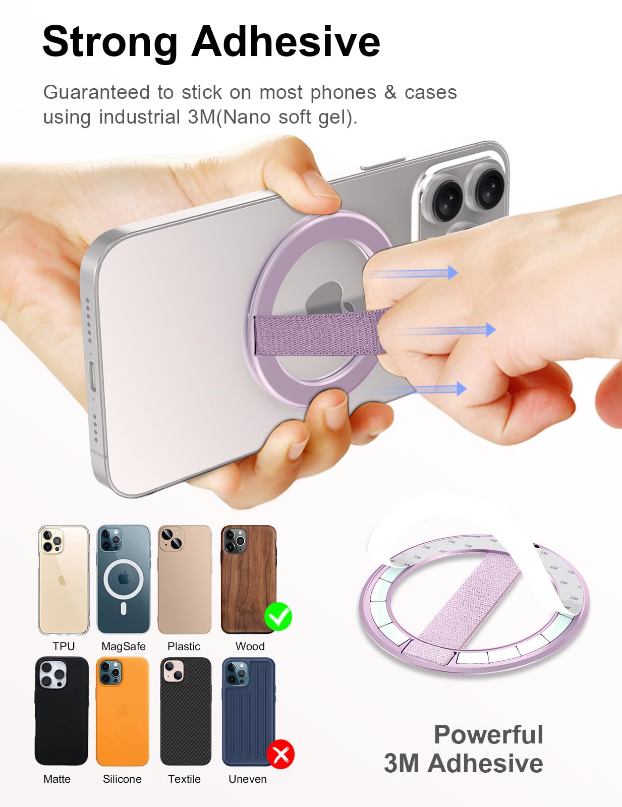 KAHITE AirLoop Ultra Thin Phone Grip with Soft Elastic Finger Strap, Strong Adhesive with Double-Sided Magnetic Ring Holder Loop, Ultra Light