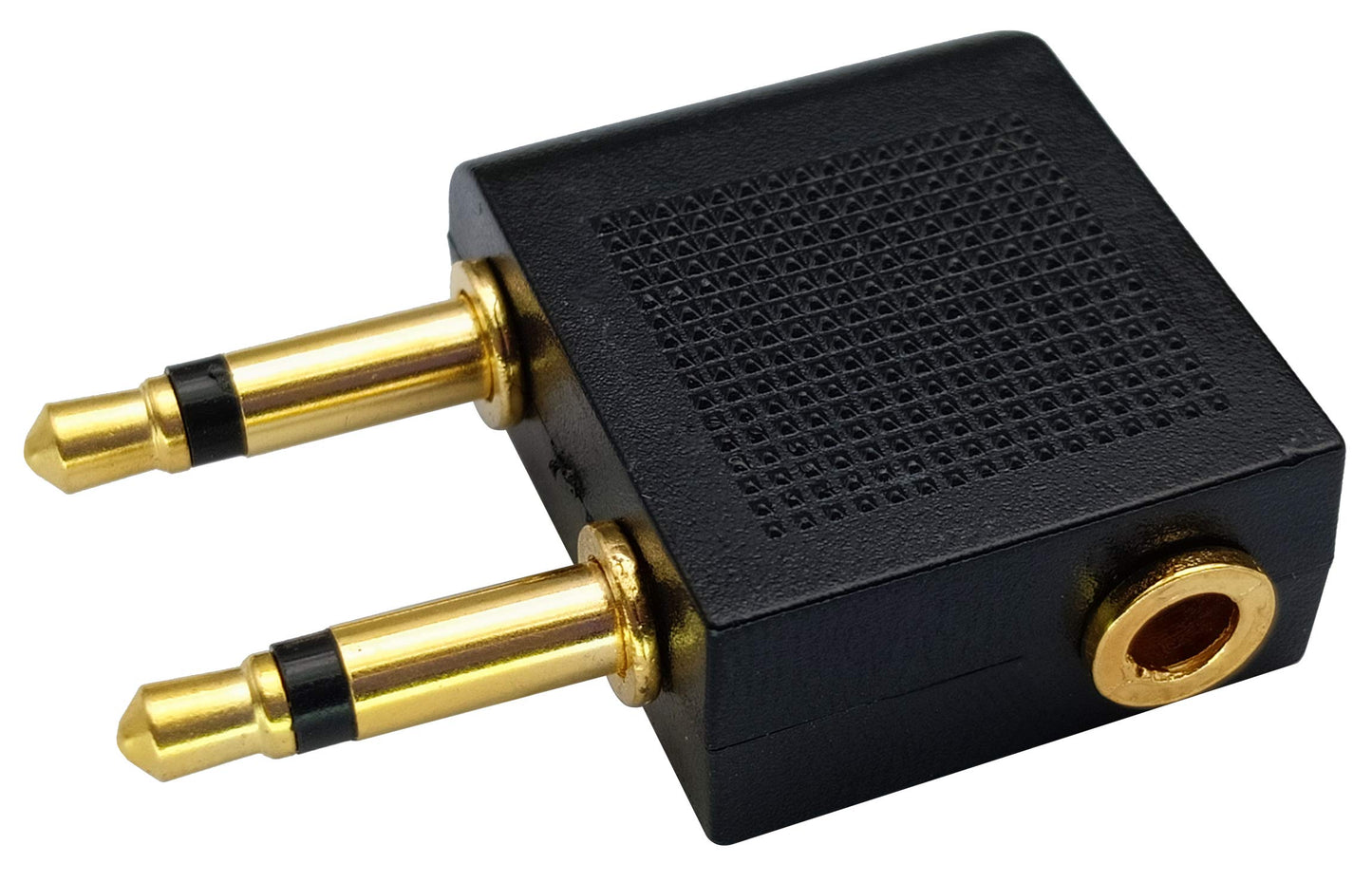 AAOTOKK Dual 3.5mm (1/8") Male to 3.5mm Female AUX Audio Jack Adapter Converter for Using Headphone on Airplane Airline Flight (2 Pack)