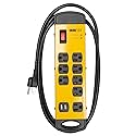 Iron Forge Cable 8 Outlet Heavy Duty Surge Protector Power Strip with Built-in Circuit Breaker, 14/3 SJT Black & Yellow with 6 ft Extension Cord