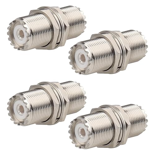 MOOKEERF 4 Pack UHF PL259 Connector Adapter UHF SO239 Female to Female Bulkhead Coax Connector 50 Ohm SO-239 PL-259 RF Coaxial Cable Adapter
