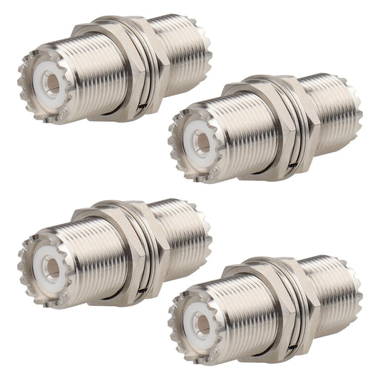 MOOKEERF 4 Pack UHF PL259 Connector Adapter UHF SO239 Female to Female Bulkhead Coax Connector 50 Ohm SO-239 PL-259 RF Coaxial Cable Adapter