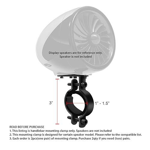 GoHawk Set of 2pcs(1Pair) 1 to 1-1/2 in. Handlebar Mounting Clamp Powersports Speakers AJ4 / AN4 / TJ4 / TN4 / AS5 / TS5 Series (Black)