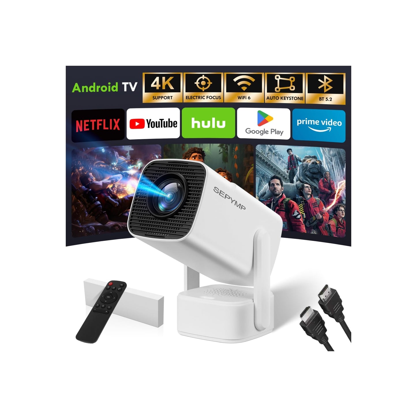 Mini Projector 2025 Upgraded with 4K & 1080P, Portable Video Projector for Bedroom & Outdoor , Android 13 with WiFi 6 & Bluetooth 5.2, Built-in