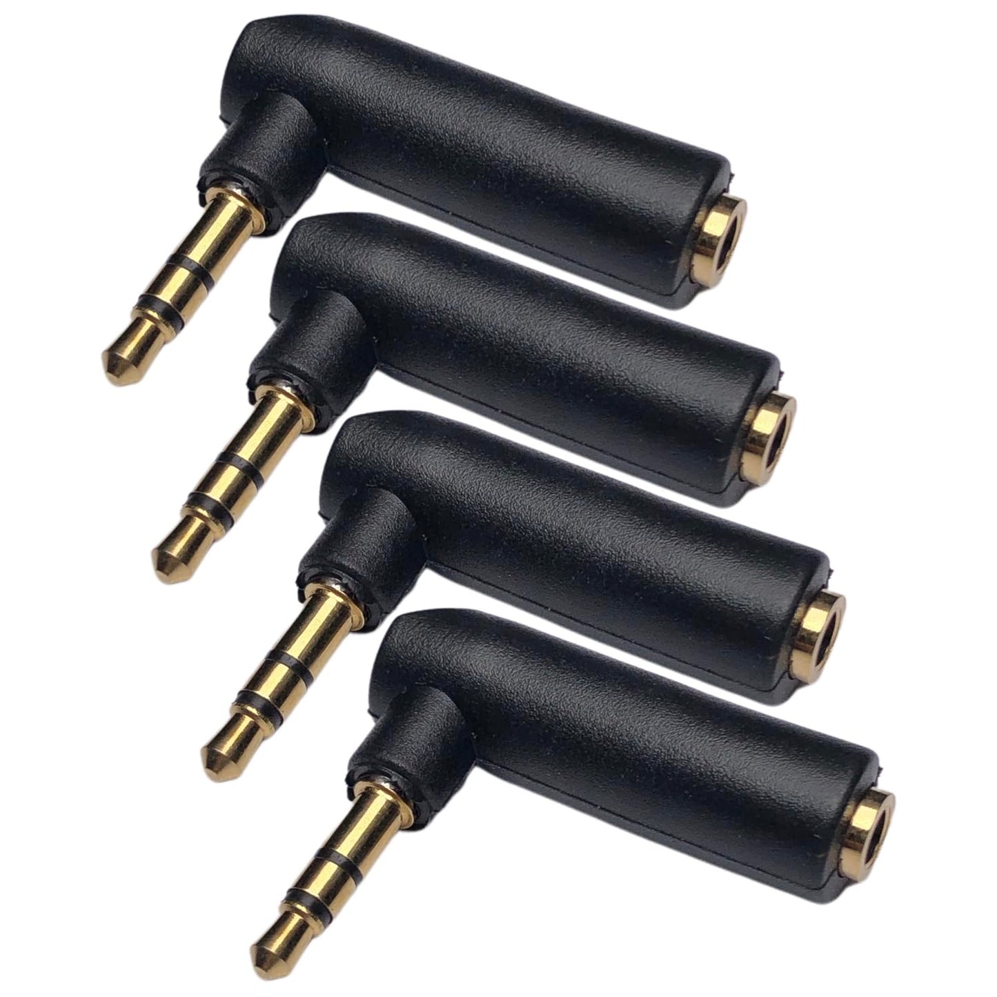 CESS 3.5mm Right Angle Male to Female Stereo Adapter, L Shape AUX Extender, Gold Plated Plug, 4 Pack