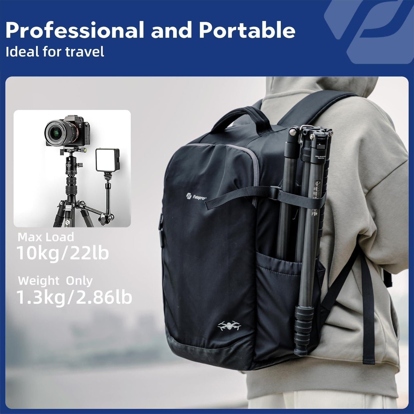 Fotopro 73" Carbon Fiber Tripod for Camera Compact Travel Tripod with Ball Head Detachable Monopod with Quick Release Plate and Camera Bag Load up