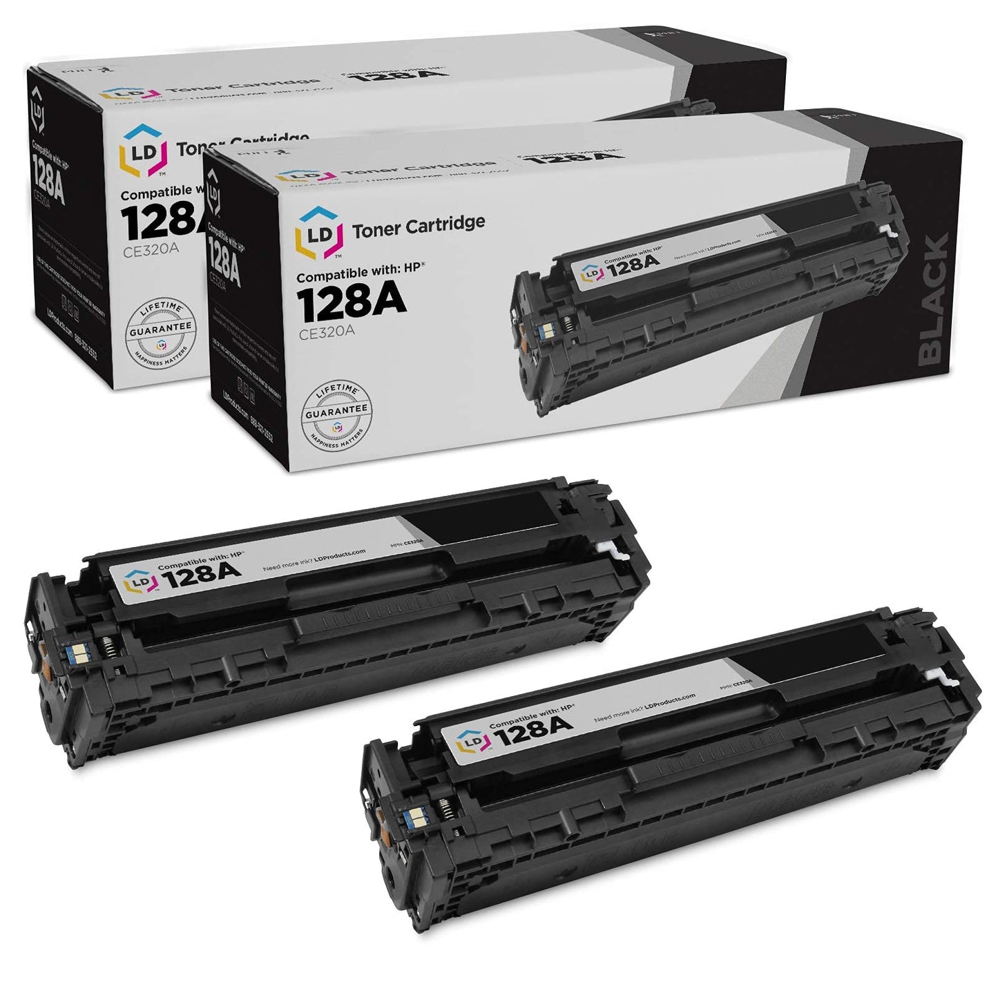 LD Products Toner Cartridge Replacement for HP 128A CE320A (Black, 2-Pack) Compatible with Color LaserJet CM1415fnw, CP1525nw, CP1523n, CP1522n Laser
