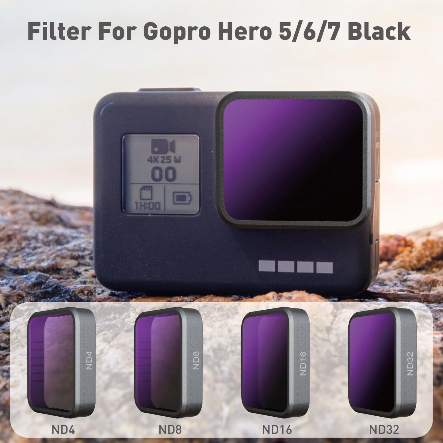 LENSKINS MRC ND4 Filter for Gopro Hero 5 6 7 Black, AGC Optics Glass, 30-Layer Multi-Resistant Coating Neutral Density Filters, Snug Fit GoPro Lens