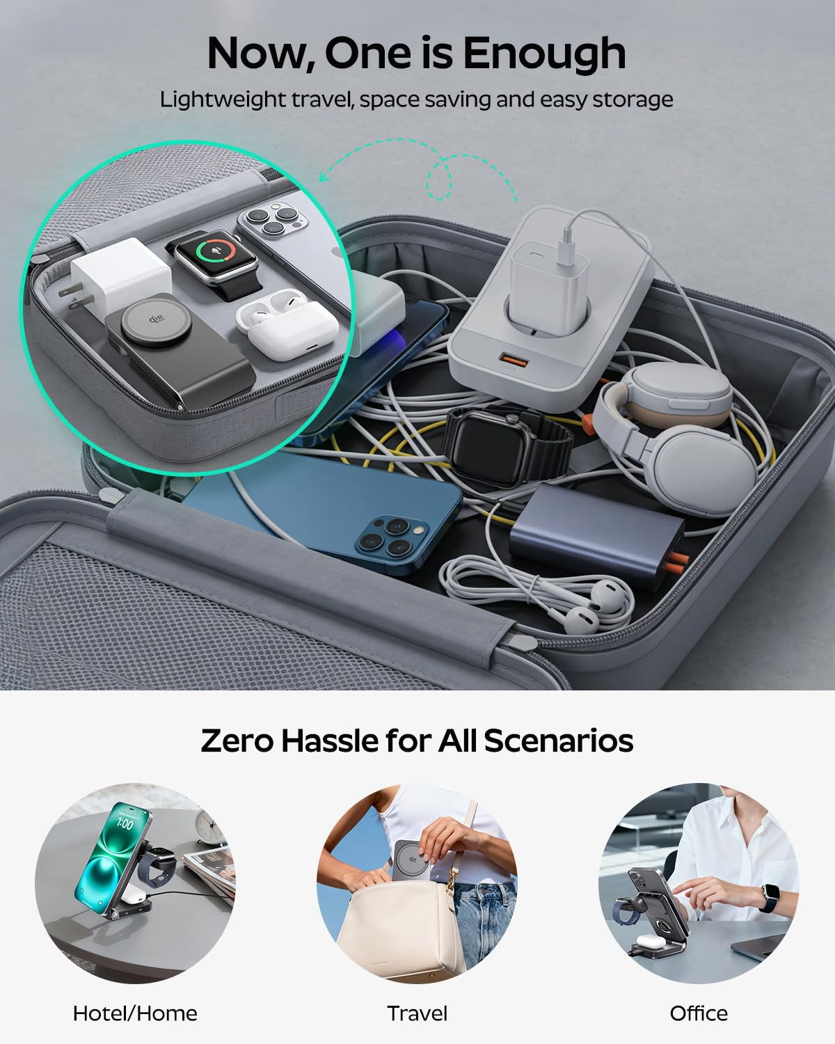 Doge&Vollar 3 in 1 Qi2.2 25W MagSafe Wireless Charging Station, Foldable Charger Stand for iPhone 17 16 Pro Max, Apple Watch & AirPods, Fast Low-Heat