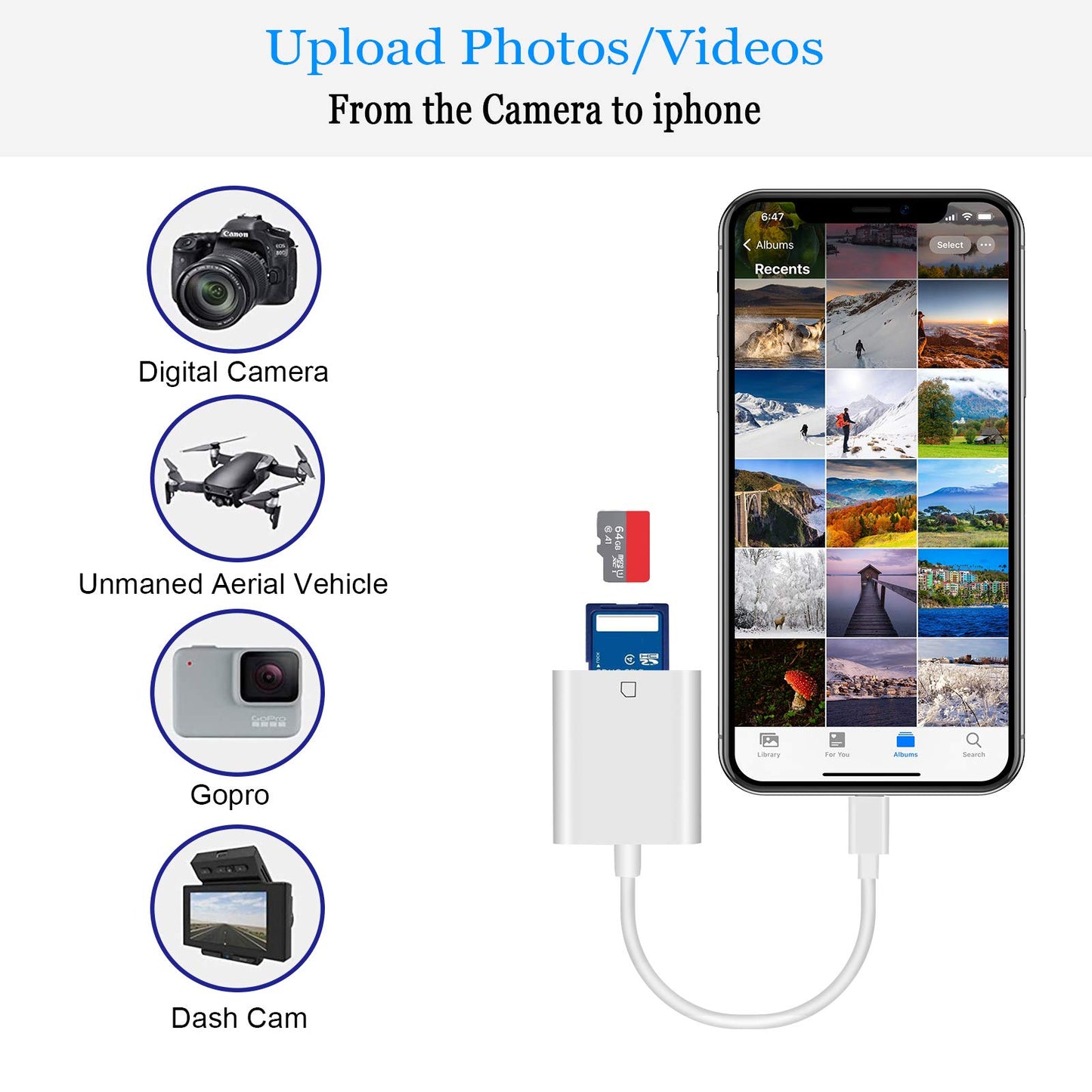 Lightning to SD TF Card Camera Reader Digital Camera SD Card Reader for Select iPhone, iPad Models (Support iOS 16 and Before), Trail Game Camera