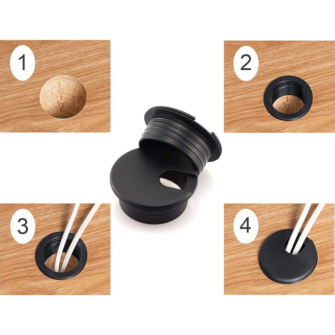 HJ Garden 2pcs 2 inch Desk Wire Cord Cable Grommets Hole Cover for Office PC Desk Cable Cord Organizer Plastic Cover Black