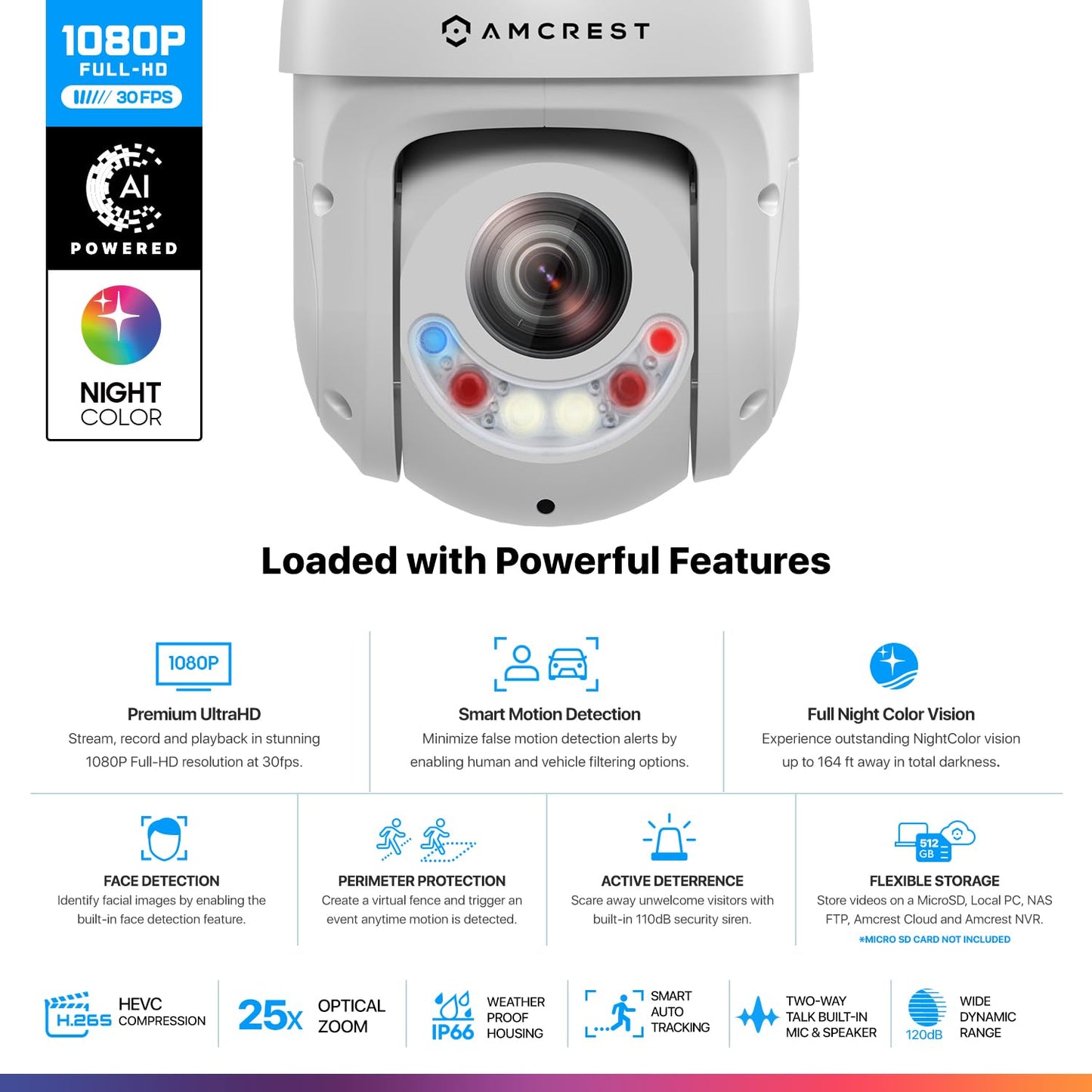 Amcrest 2MP Outdoor PTZ POE + IP Camera Pan Tilt Zoom (Optical 25x Motorized) Camera Security Speed Dome, CMOS Image Sensor, 328ft Night Vision, POE+