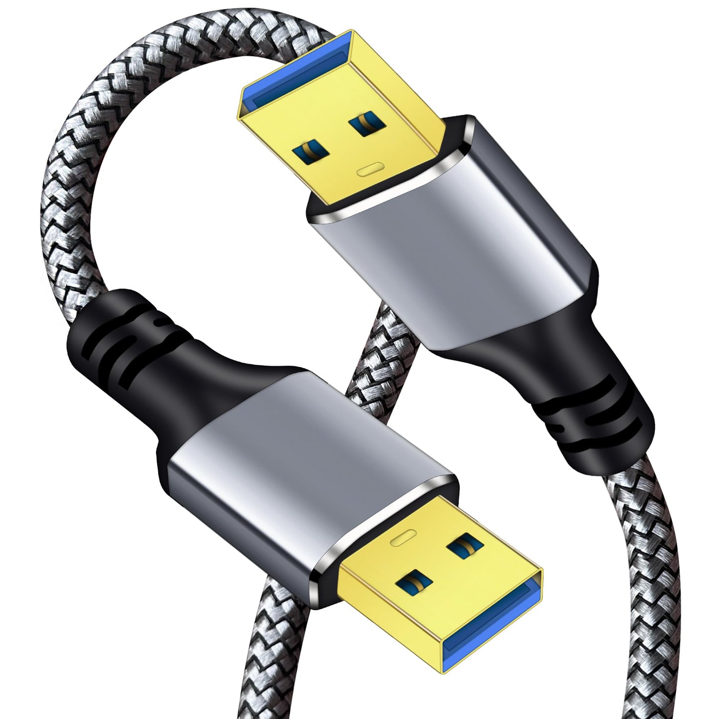 Tan QY USB 3.0 A to A Male Cable 1Ft, USB Male to Male Cable Double End USB Cord Compatible with Hard Drive Enclosures, DVD Player, Laptop (Silver