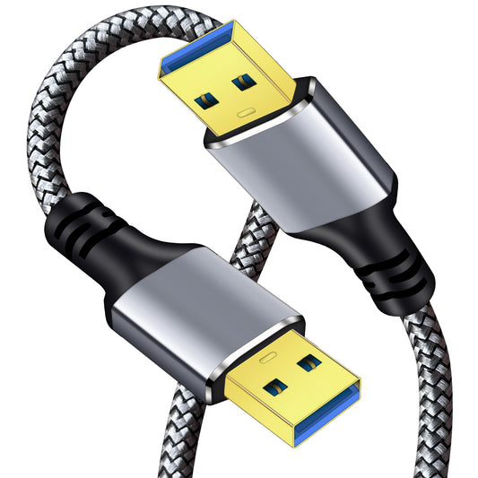 Tan QY USB 3.0 A to A Male Cable 1Ft, USB Male to Male Cable Double End USB Cord Compatible with Hard Drive Enclosures, DVD Player, Laptop (Silver
