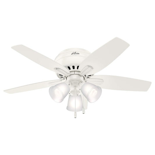 Hunter Fan 42 inch Fresh White Finish Flush Mount Ceiling Fan with 3 Light Fitter (Renewed)