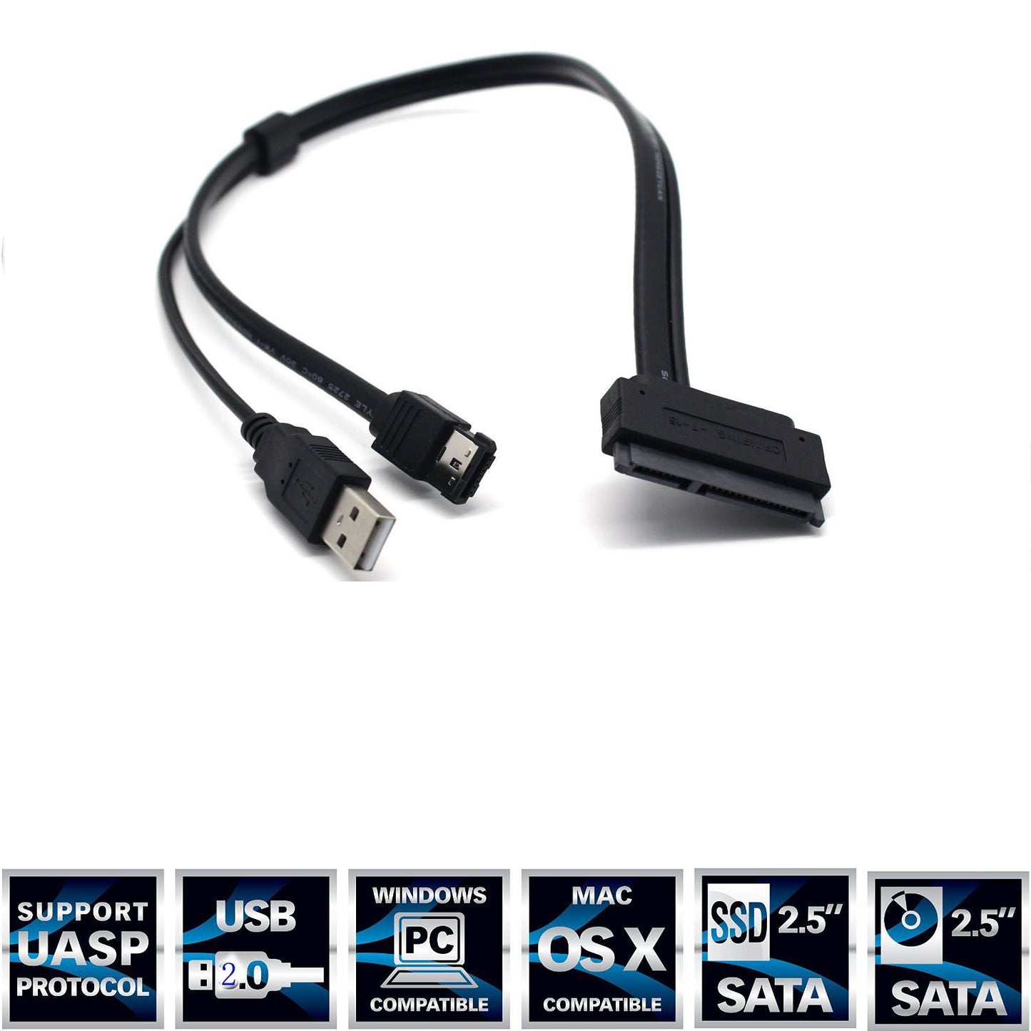 SinLoon 2.5'' Hard Disk Drive SATA 22Pin to eSATA Data 5V USB Powered Cable Adapter for Optimized for SSD, Support UASP SATA IIIEC-SSHD(Black)
