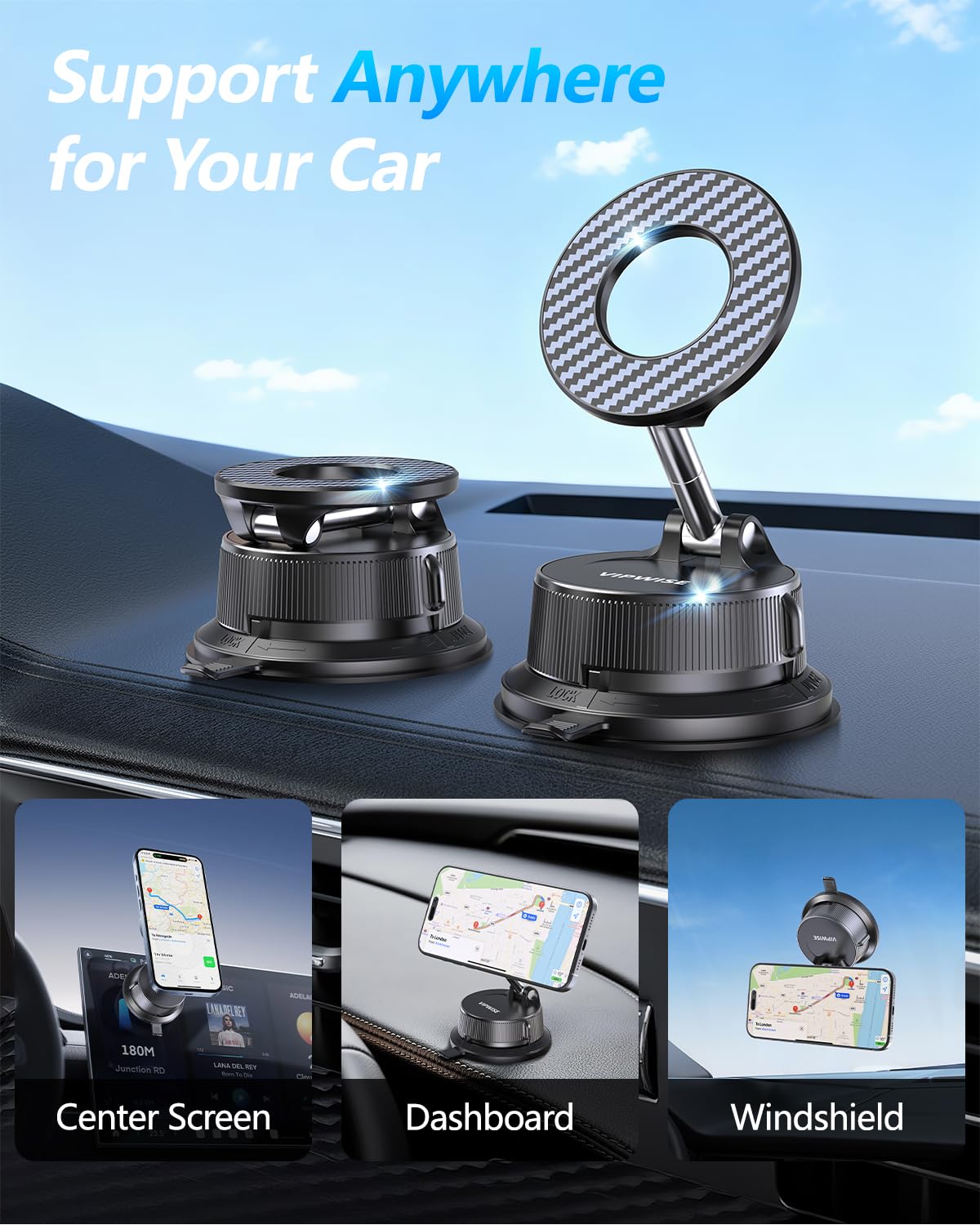 Magnetic Phone Holders for Your Car [89+LBS Suction & 3200gf Magnetic] Magsafe Car Phone Mount, Vacuum Suction Cup Car Mount for iPhone 17 Pro Max