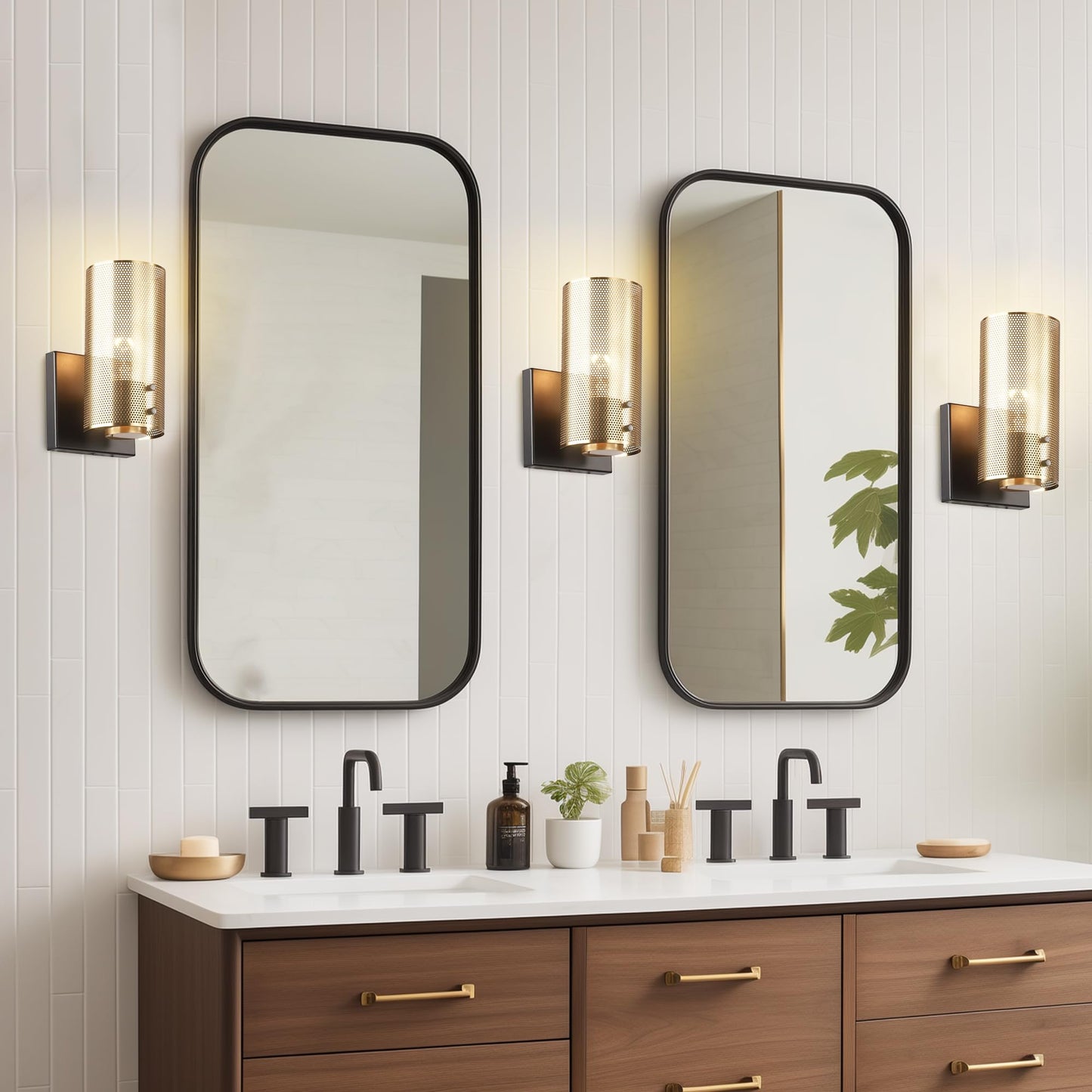 Hamilyeah Industrial Wall Sconces Set of Two, Vintage Brass Gold Sconces Wall Lighting Fixture with Grid Mesh Shade, Indoor Hardwired Wall Sconces