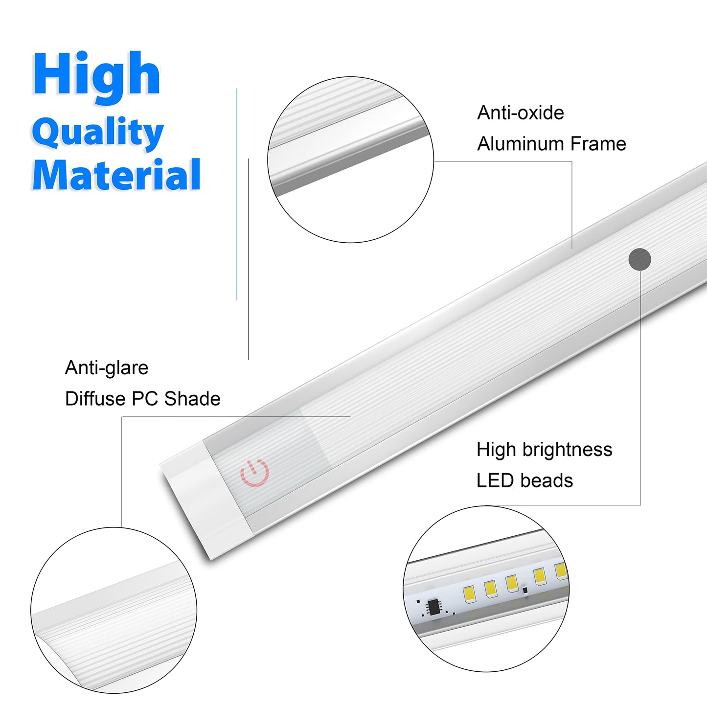 MYPLUS Under Cabinet Lights, 12" Touch Activated and Dimmable Aluminum LED Bar for Kitchen, Workbench and Desk, Cold White 6000K, Plug-in, Sliver