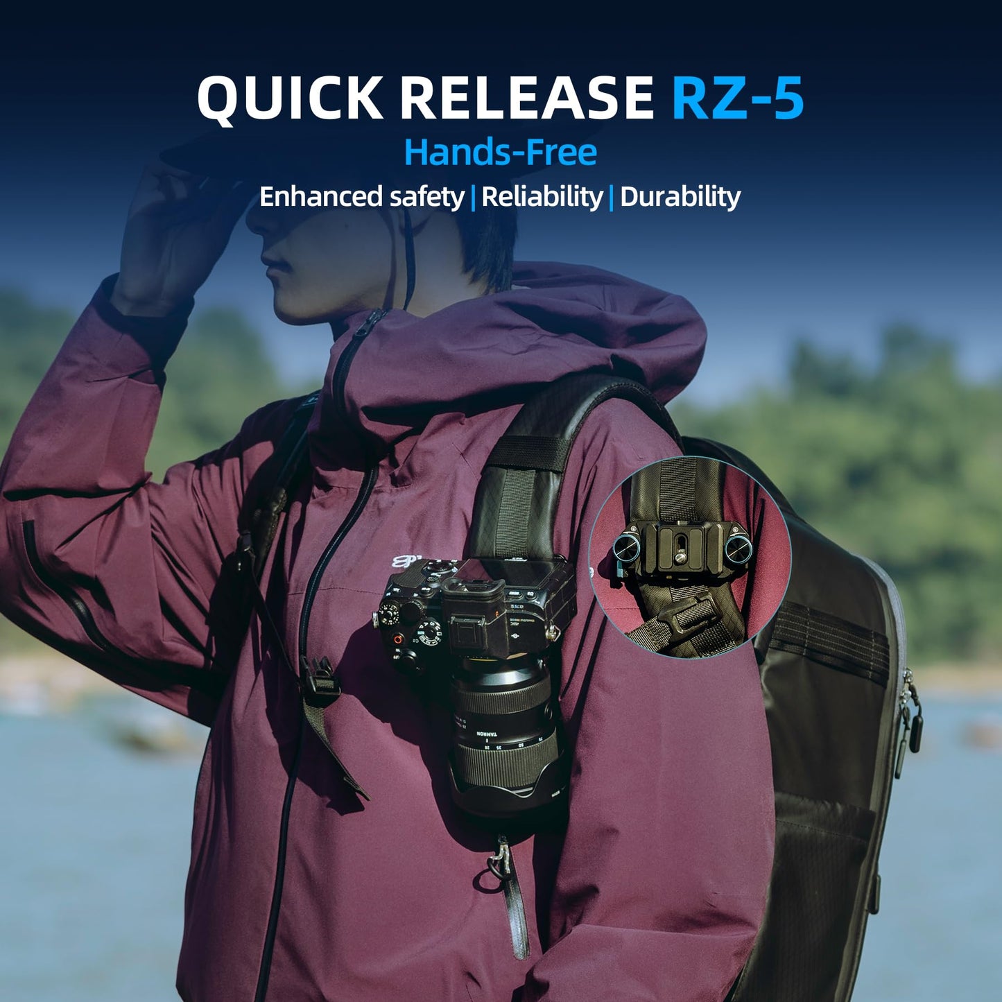 Fotopro RZ-5 Quick Release Camera Mount, Backpack Strap Mount with 1/4 Screw, Adapter for DSLR/Mirrorless Camera Tripod Stabilizer Handheld Gimbal