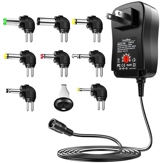 SoulBay Universal Power Supply AC to DC 3V 4.5V 5V 6V 7.5V 9V 12V Multi Voltage Power Adapter with 8 Plugs for Center Negative(-) Tip Negative…