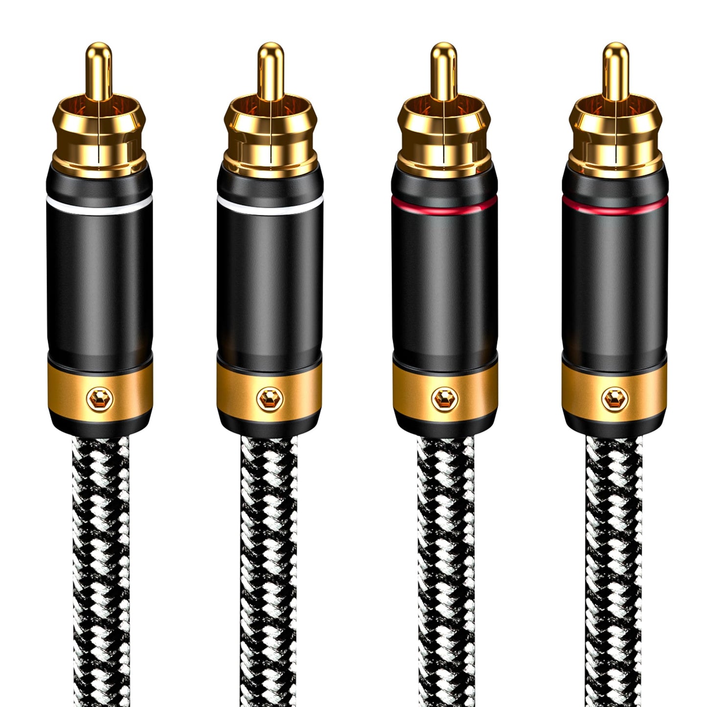 Veimeitk 2 RCA to 2 RCA Audio Cable Silvered-Plated OFC Core 24K Gold-Plated Pure Copper Shell Braided for Home Theater HDTV Amplifiers Hi-Fi Systems