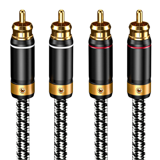 Veimeitk 2 RCA to 2 RCA Audio Cable Silvered-Plated OFC Core 24K Gold-Plated Pure Copper Shell Braided for Home Theater HDTV Amplifiers Hi-Fi Systems