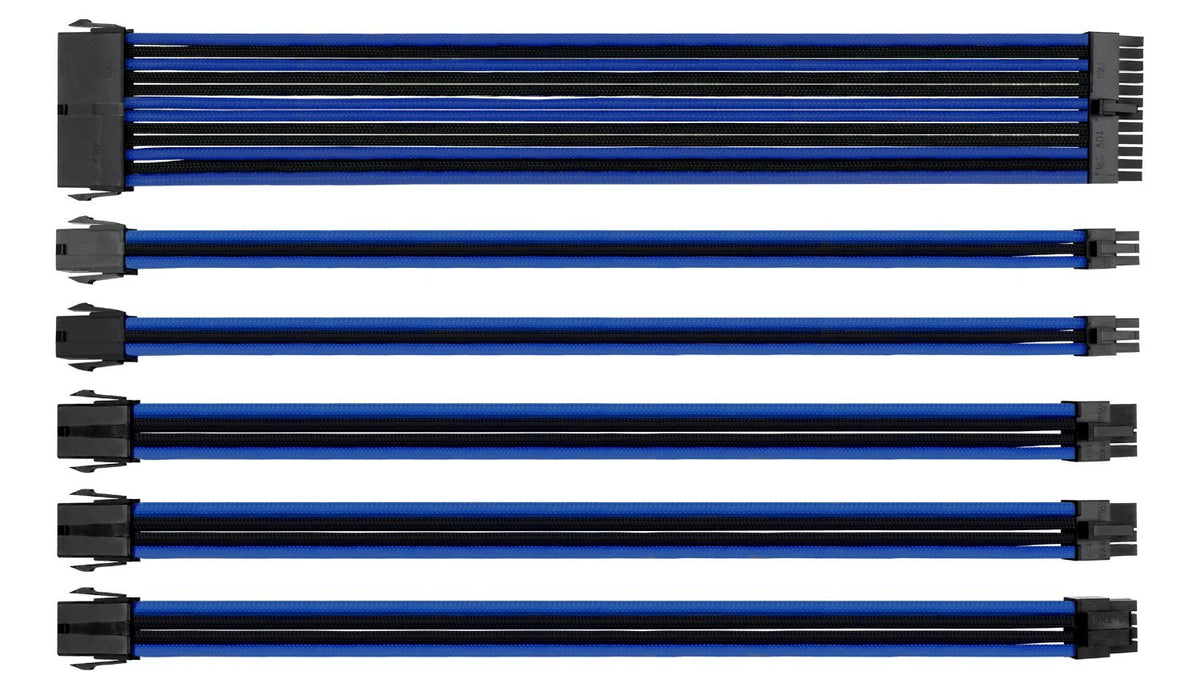 Thermaltake TtMod Sleeve Extension Power Supply Cable Kit ATX/EPS/8-pin PCI-E/6-pin PCI-E with Combs, Blue/Black AC-035-CN1NAN-A1