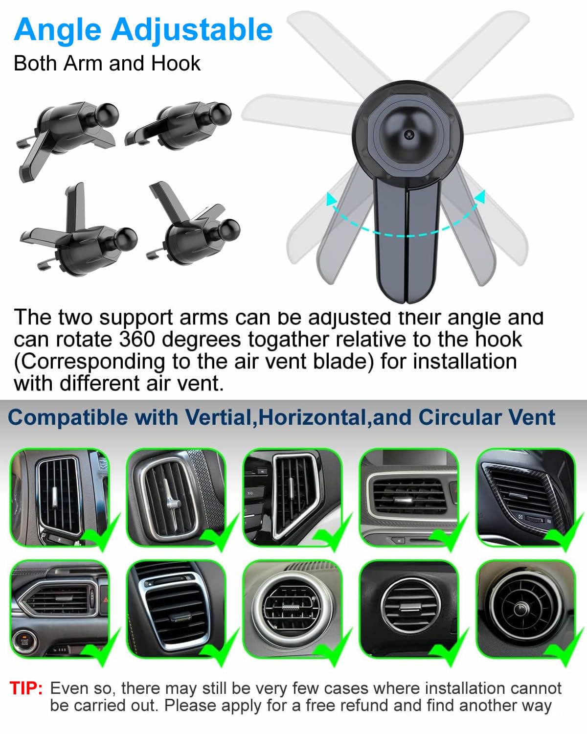 OCEANLOVE Car Air Vent Mount Holder Clip Replacement with Diameter 0.67inch ?17mm? Joint Ball Accessories Metal Hook ?Clip only,Holder is not Included