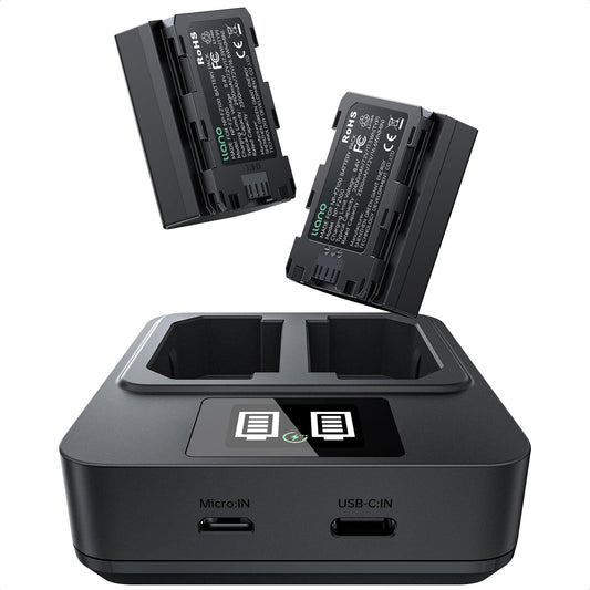 llano NP-FZ100 Battery 2-Pack with 20W USB-C Fast Dual Charger for Sony A7III A7IV A7C A7CII A7RV A7RIII A7RIV A6700 A6600 FX3 FX30 ZV-E1 ZV-E10 II A9