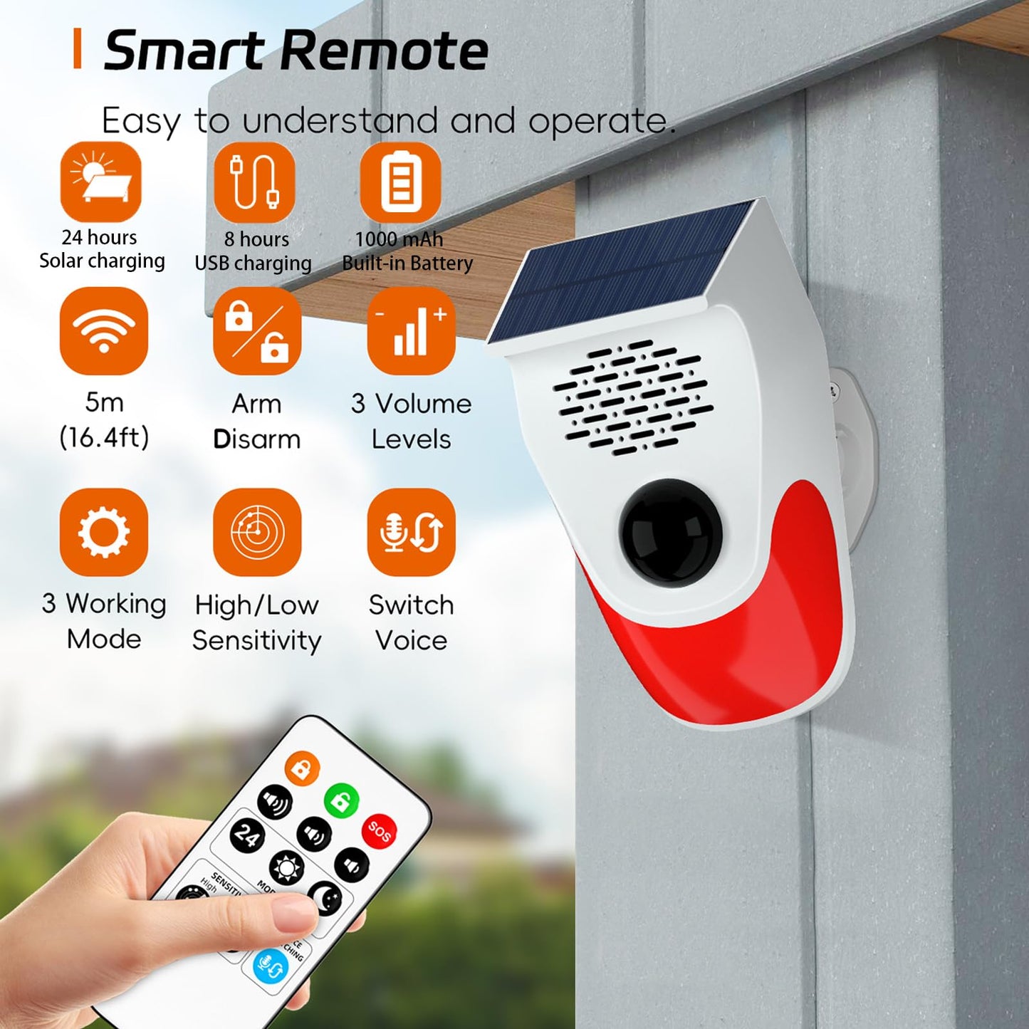 XYszpcgs Outdoor Motion Sensor Noise Maker with 8 Replaceable Recording,Motion Detector Alarm,Three Levels of Adjustable Volume,Three Operating